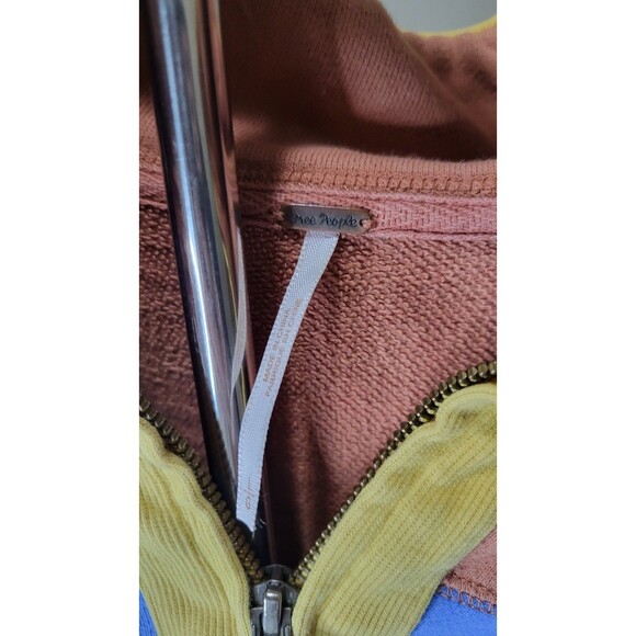 Free People Colorblock Half Zip Pullover Sweatshirt Women’s Large Blue Yellow - Picture 3 of 9